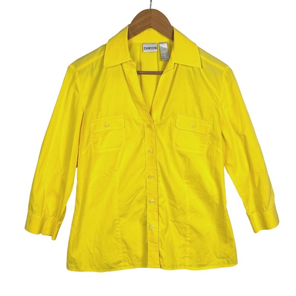 Chicos Women Lot of 2 Button Up Shirts Sz Small 4/6; 1 No-Iron + 1 Modal Office - Picture 2 of 9